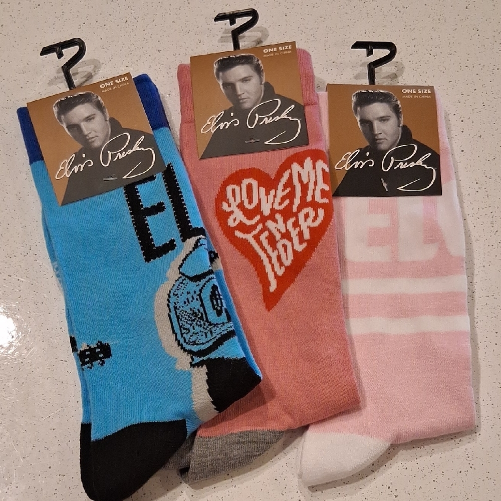 Elvis Presley Themed Socks - Blue, Pink, White